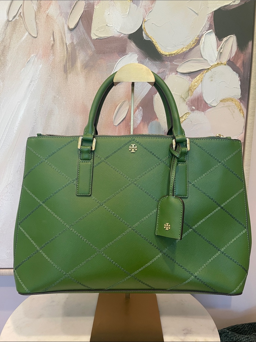 Tory Burch Green Quilted Satchel